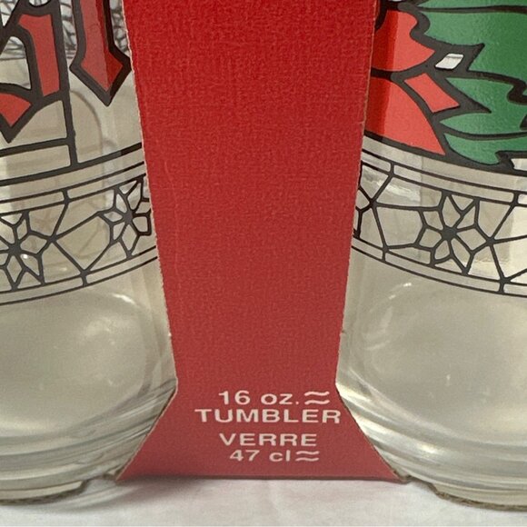 Seasons Greetings Luminarc 16 Oz Glass Tumblers Set Of 4 Made In USA NOS - Picture 4 of 8